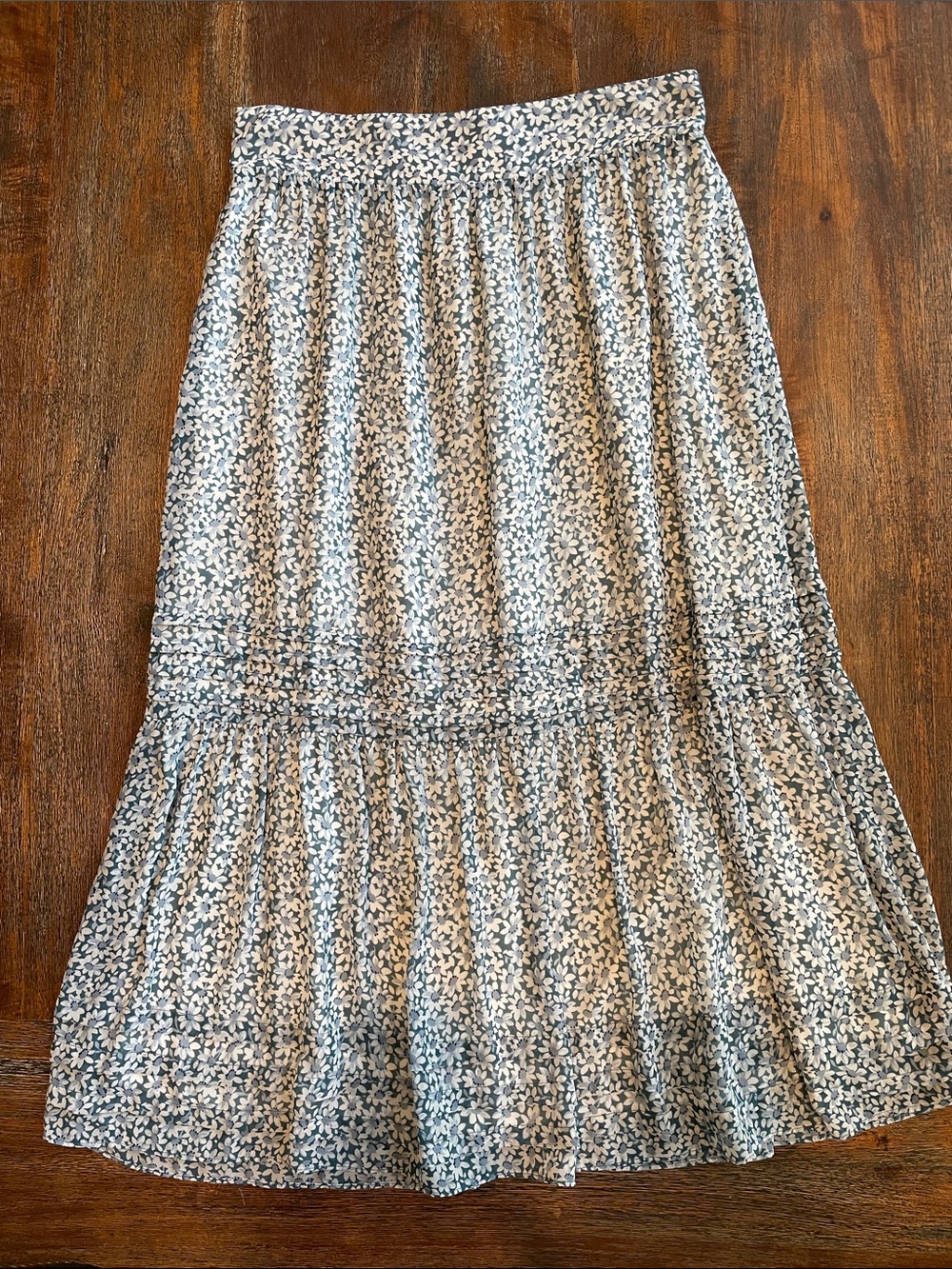 Madewell Blue and White Tiered Maxi Skirt